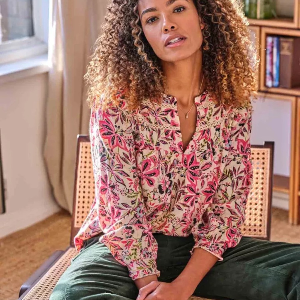 Thought Faye Floral Dobby Blouse In Faded Rose Pink Size EU 42 UK 14 US 10